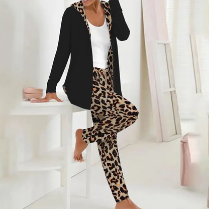 Wild Leopard Print Long Sleeve Two Piece Set