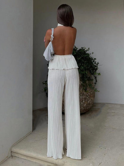 Halter Crop Top With Wide Leg Pants Set