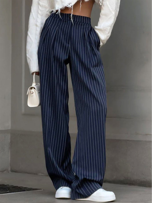 Pinstripe Pleated Wide Leg Dress Pants