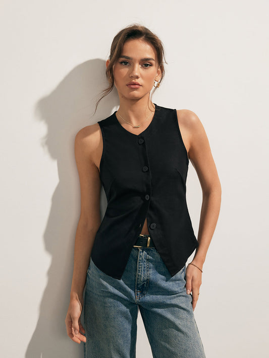 Linen Blends Button Up Tank Top