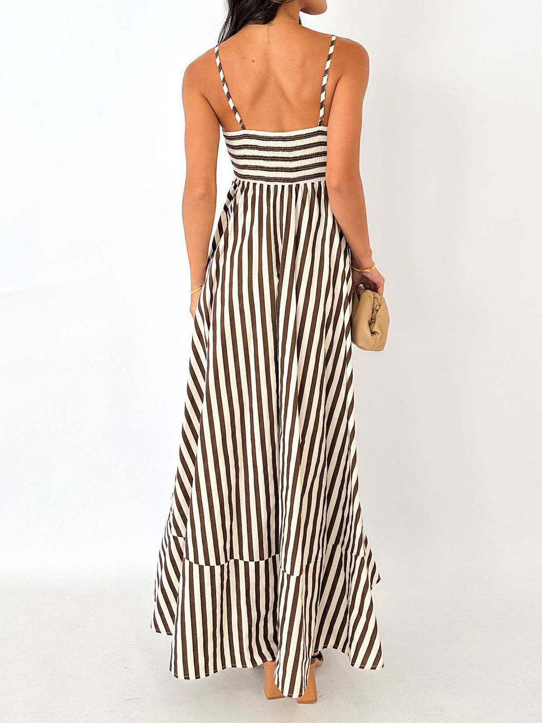 Striped Pleated Cami Long Dress