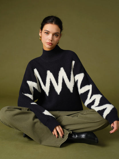 Mock Neck Contrast Binding Sweater