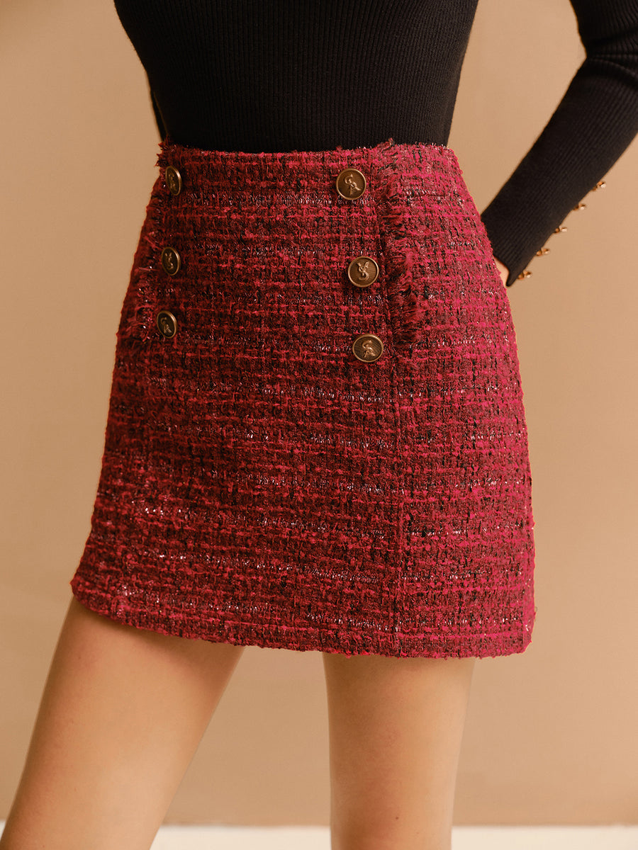 Mid-Waist Tweed Zipper Skirt