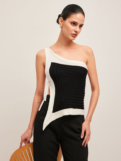 Asymmetrical Ribbed Side Tie Top