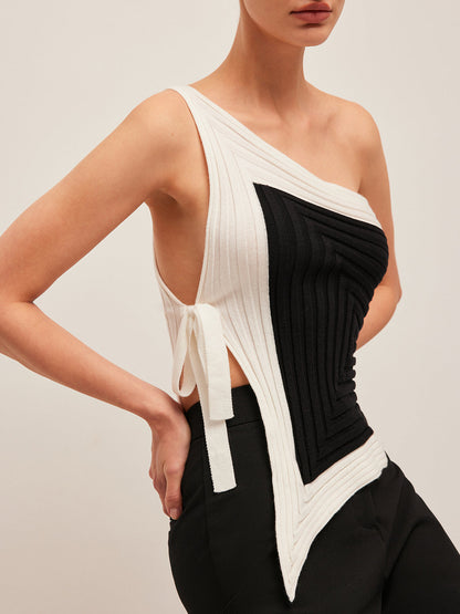 Asymmetrical Ribbed Side Tie Top