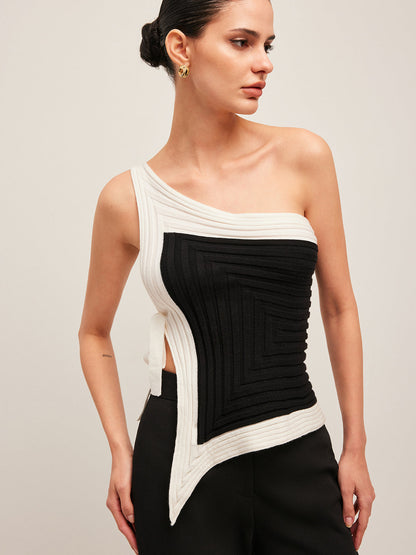 Asymmetrical Ribbed Side Tie Top