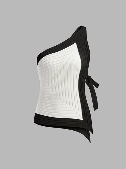 Asymmetrical Ribbed Side Tie Top