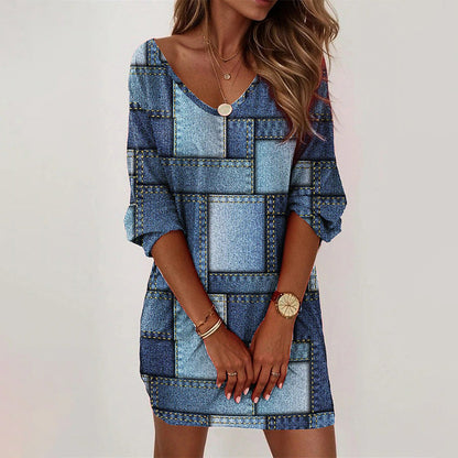 Nostalgic Denim Blue Plaid Dress