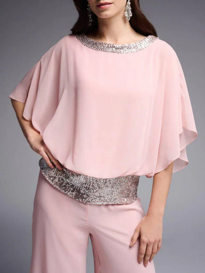 Pink Round Neck Two Piece Set